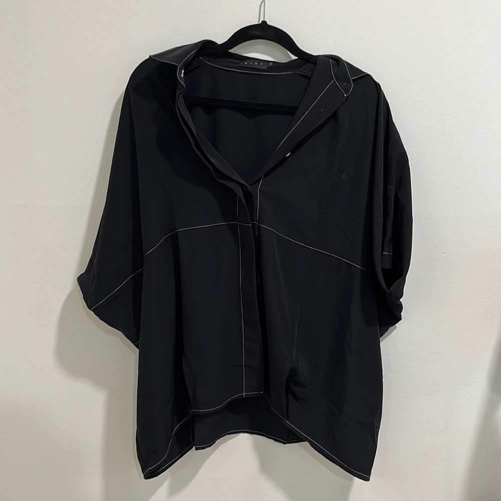 HATCH black blouse with white stitching - P